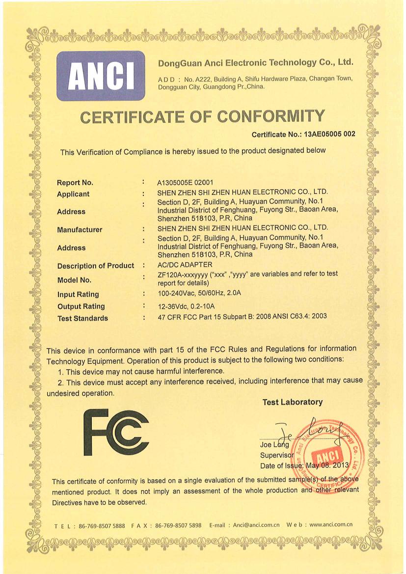 FCC認(rèn)證證書 FCC認(rèn)證證書